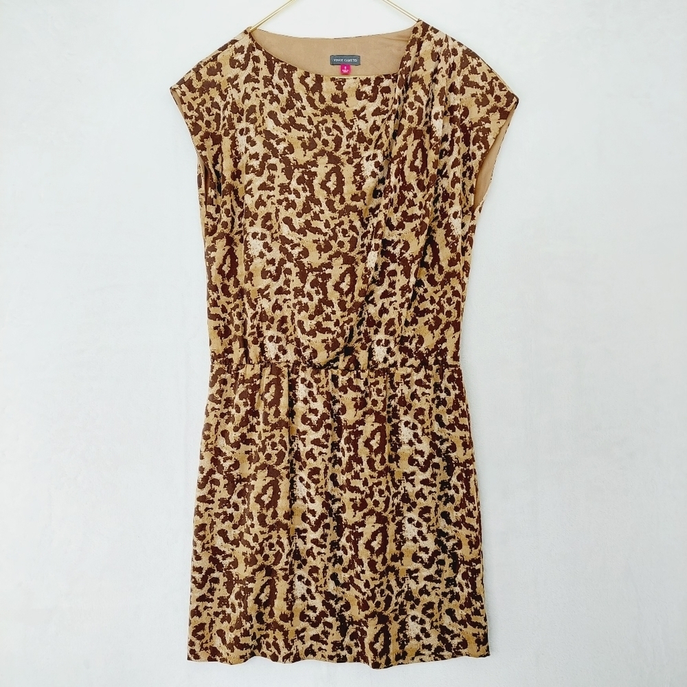 Monteau Brown Leopard Print Cap-Sleeve Dress